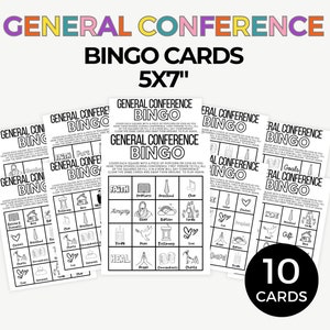 Algemene conferentie bingokaarten, algemene basisschoolconferentie, kinderconferentieactiviteit, LDS primaire conferentie bingo, 10 kaarten PDF