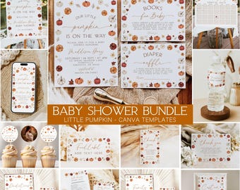 Little Pumpkin Baby Shower Bundle, Canva, Little Pumpkin Baby Shower Invitation, Fall Baby Shower, Autumn Baby, Fall in Love with Baby