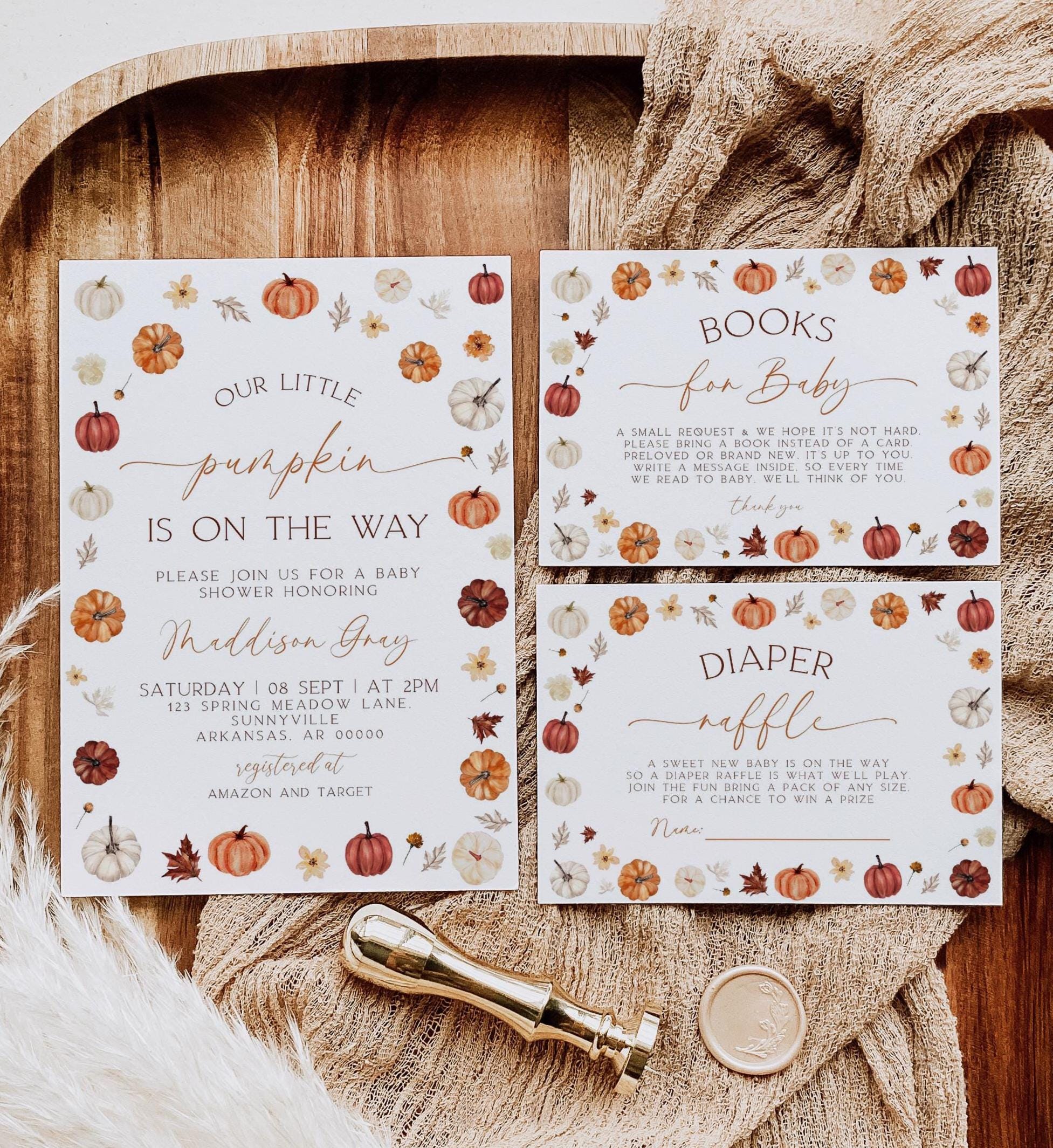 Little Pumpkin Baby Shower Invitation Suite, Fall in Love with Baby, Canva Template, Fall Baby Shower Invitation, Pumpkin Baby Shower Invite