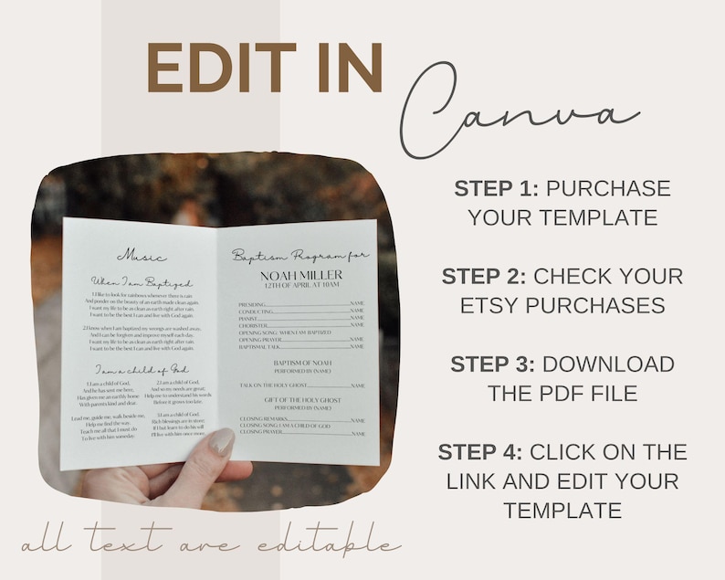 Modèle Canva programme de baptême SDJ, programme de baptême, génial avant d'avoir 8 ans, programme de baptême SDJ pour enfants, baptême neutre, modèle Canva BPR01 image 2
