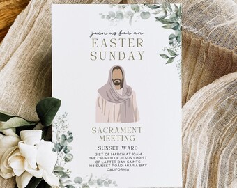 LDS Easter Invitation, Greenery, 5x7" Canva Template (digital download)