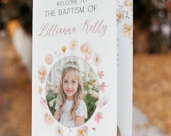 LDS Baptism Program Girl, Baptism Program LDS, Great to be 8, LDS Baptism Program Girl, Pink Floral Baptism Program, Wildflower, Canva