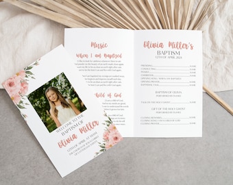 LDS Taufprogramm Vorlage, Taufprogramm LDS, Great to be 8, LDS Taufprogramm Mädchen, Rosa Blumen Taufprogramm, Canva Template