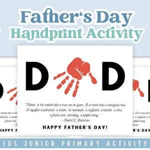 Actividad primaria del Día del Padre SUD, Artesanía de impresión a mano del Día del Padre Junior, Actividad del Día del Padre, Cita del Día del Padre, Tarjeta del Día del Padre para niños