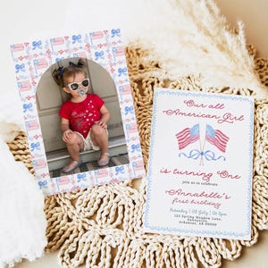 All American Girl Birthday Invitation, Canva Template, 4th of July Birthday Invitation, July 1st Birthday Invitation, Summer, American Girl