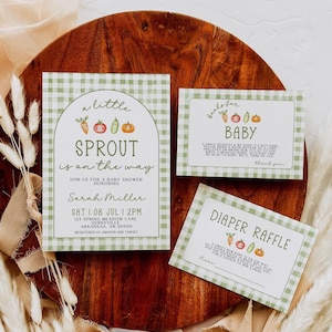 A Little Sprout Baby Shower Invitation Suite, Locally Grown, Canva Template, Farmers Market Baby Invitation, Farm Baby Shower, Spring Baby