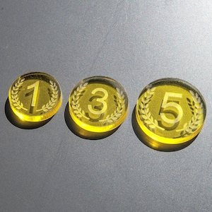 coin tokens, currency tokens, gold tokens, money tokens, board game token, resource token, resource tokens, board game accessories