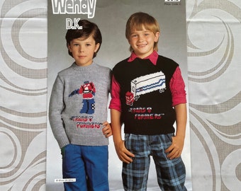 Transformer Motif sweater/jumper Wendy Knit pattern childrens size 61-81cm 24-32" chest gift for child transformer fan/lover vintage 1980s