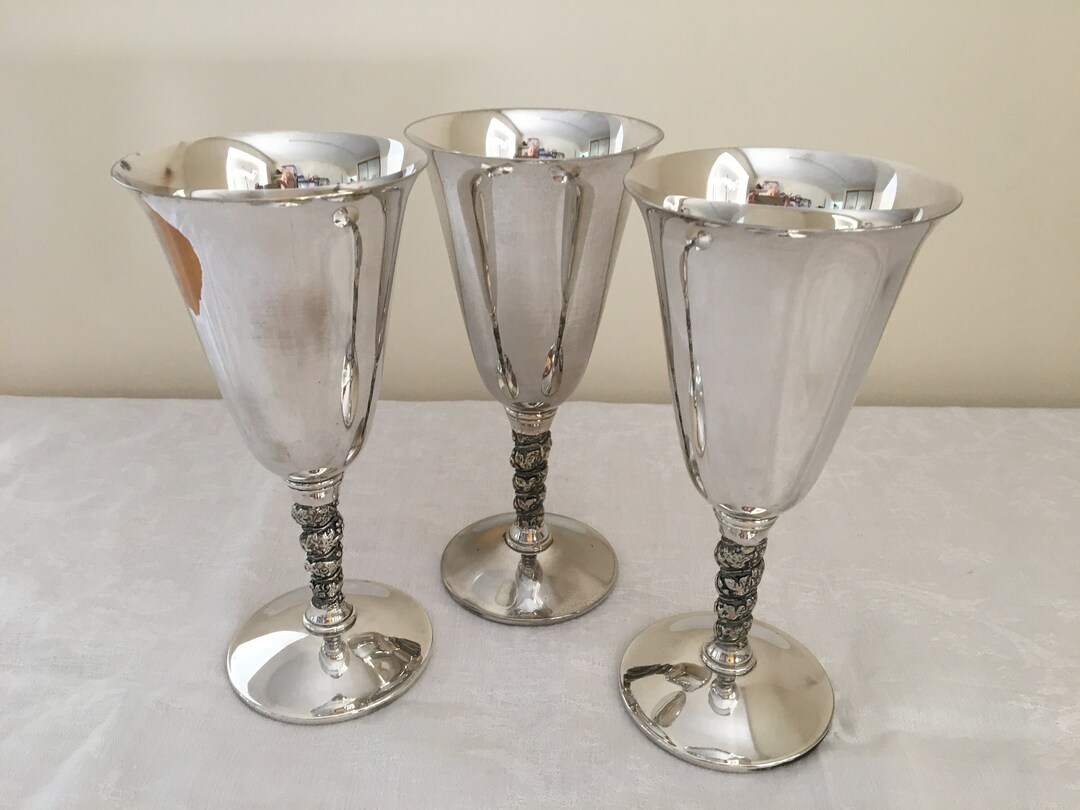 3 Silver Plated Wine Goblets Falstaff Vintage Toasting Cups Etsy