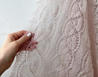 Beautiful hand knit lace shawl pink pearl, wedding luxury kidsilk lace bridal shawl, knitting Estonian Lace shawl