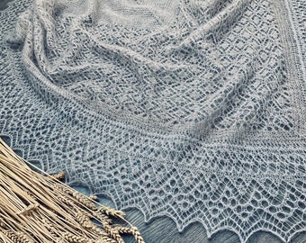 Hand Knit Mohair Silk Shawl: Beige Lace Bridal Wrap