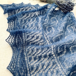 Royal Blue Lace Bridal Shawl: Hand-Knitted Mohair Wedding Wrap
