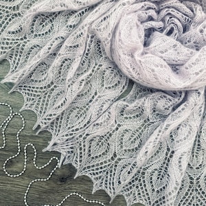 Hand Knit Mohair Lace Shawl: Light Lavender Wedding Bridal Wrap