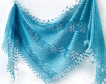 Blue knit shawl, oversized shawl wrap, asymmetrical triangle scarf, spring fashion for women, knit shawl wrap, gift for Mom, Easter gift