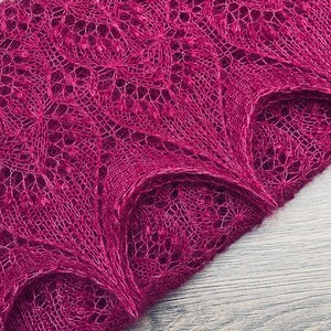 Hand knitted cherry shawl made with Queen Silvia pattern, traditional Estonian lace, soft wool, Estonian nupps image 7
