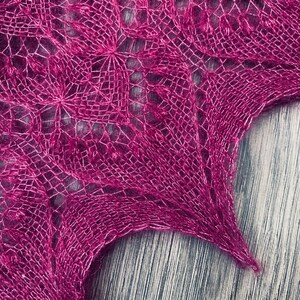Hand knitted cherry shawl made with Queen Silvia pattern, traditional Estonian lace, soft wool, Estonian nupps image 4
