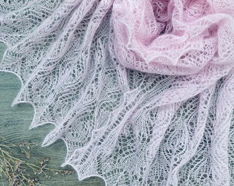 Handgestrickter Mohair Seide Spitzen Schal: Rosa Braut Stola