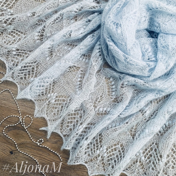 Beautiful hand knit lace shawl, wedding luxury kidsilk lace bridal shawl, knitting Estonian Lace shawl, knit shawl with nupps pattern