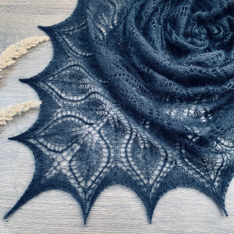 Black mohair and silk lace handknit shawl, warm and soft, gothic shawl, mohair silk lace wrap, black yarn hand knit shawl image 2