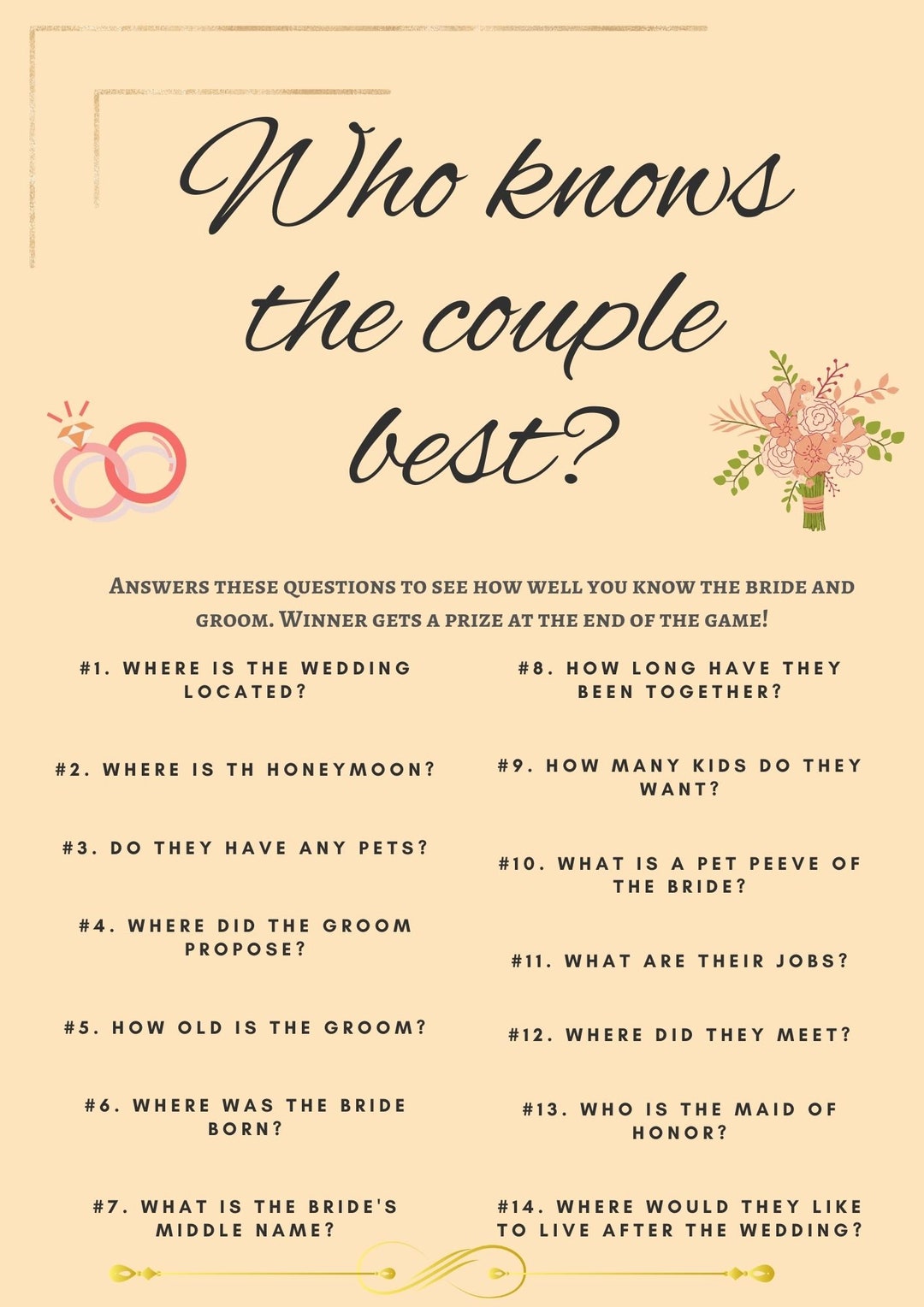 Who Knows the Bride Best Bridal Shower Game Bachelorette - Etsy