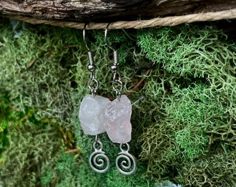 Crystal Spiral Earrings: Amethyst Rose Quartz Earrings | Jewelry for Nature Lovers | Boho Jewelry | Hippie Jewelry | Handcrafted Design