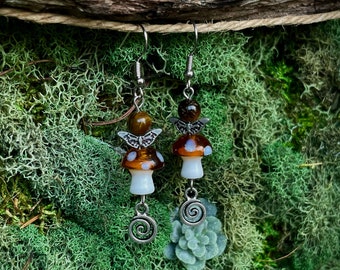 Spiral Butterfly Mushroom Earrings Set: Cottagecore Jewelry for Nature Lovers | Boho Jewelry | Hippie Jewelry | Handcrafted Design
