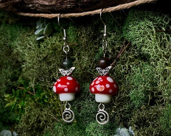 Spiral Mushroom Earrings Set: Cottagecore Jewelry for Nature Lovers | Boho Jewelry | Hippie Jewelry | Handcrafted Mushroom and Spiral Design