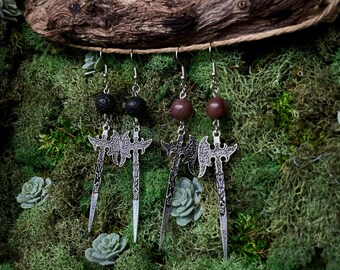 Battle Axe Earrings: Jewelry for Renaissance Faire | Fantasy Jewelry | Design for Fearless Warriors | Lava Stone Jewelry | Handcrafted