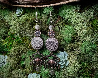 Bronze Spiral Crab Earrings: Jewelry for Nature Lovers | Boho Jewelry | Hippie Jewelry | Beach Earrings | Handcrafted Design