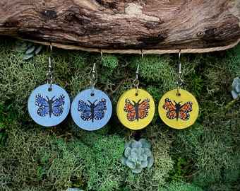 Butterfly Earrings: Hand Painted Earrings | Jewelry for Nature Lovers | Boho Jewelry | Hippie Jewelry | Handcrafted Design