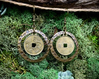 Bronze Brass Coin Dangle Earrings: Antique Charm Meets Modern Sophistication | Vintage Style Coin Earrings