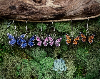 Kolczyki motyle: ręcznie malowane kolczyki | Biżuteria dla miłośników natury | Biżuteria boho | Biżuteria hipisowska | Biżuteria z owadami | Ręcznie robiony design