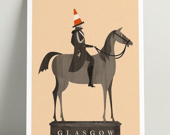 Glasgow's Duke of Wellington Art Print: Mid-Century Modern Giclée Illustration