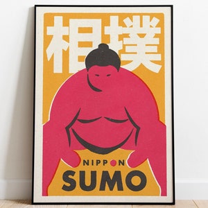 Japanese Sumo Matchbox Label Style Art Print. Japan wrestling poster.