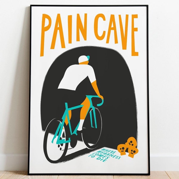 Pain Cave Cycling Art Print: Cyclist Illustration