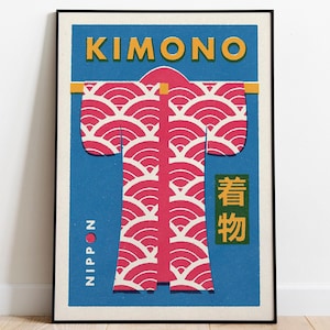 Japanese Kimono Print. Matchbox Label Art Print. Japan style.