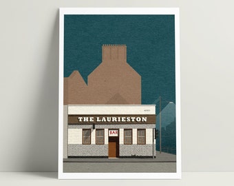 The Laurieston Bar Glasgow, Art Print. Illustration of the much loved 1960's pub. Glasgow wall art.