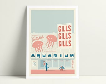Aquarium Giclée print. GILLS GILLS GILLS. Jellyfish, Dolphins and Eels You Can Feel.