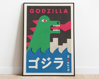 Japanese Godzilla Matchbox Label Style Art Print. Gojira monster poster.