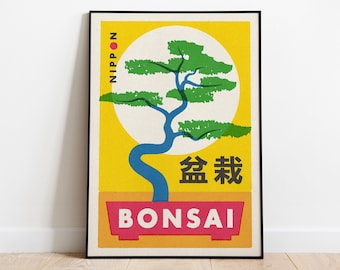 Japanese Bonsai Tree. Matchbox Label Style Art Print.