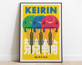 Japanese Keirin Matchbox Label Style Art Print. Track Cycling Poster.