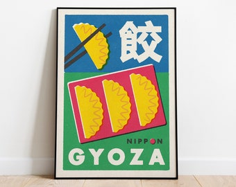 Japanese Gyoza Dumpling Matchbox Label Style Art Print. Kitchen food poster.