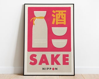 Japanese Sake Matchbox Label Style Art Print. Japanese Food Rice Wine Poster.