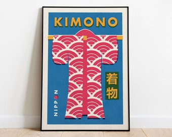 Japanese Kimono Matchbox Label Style Art Print. Japanese poster.