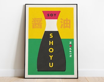 Japanese Kikkoman Soy Sauce Matchbox Label Style Art Print. Japan food poster.