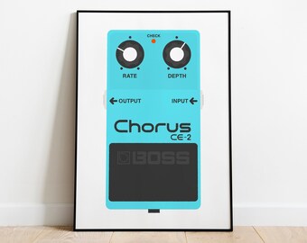 Guitar Art. Print of Guitar effect pedal illustration. Boss CE-2 classic and iconic model.