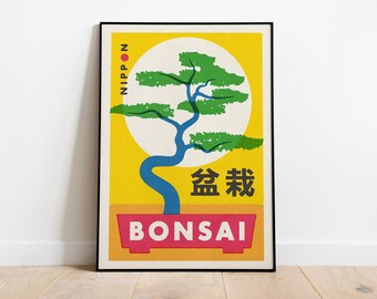 Japanese Bonsai Tree. Matchbox Label Style Art Print.