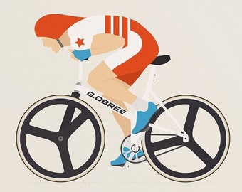 Cycling Print of Graeme Obree. Hour Record Holder and Scottish Cycling Legend.