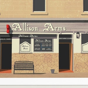 Allison Arms. Giclee art print illustration of the much loved pub in Strathbungo, Glasgow, Scotland.