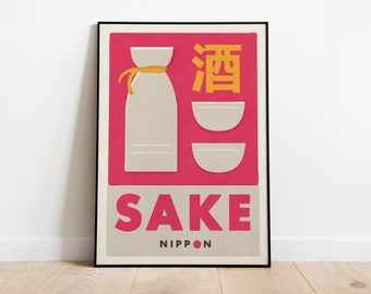 Japanese Sake Matchbox Label Style Art Print. Japanese Food Rice Wine Poster.